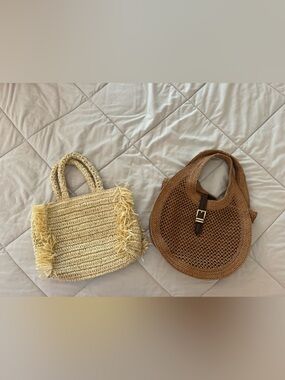 2 Beige Straw Tote Bags Target